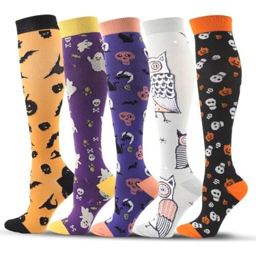 Compression Stockings Halloween Limited Owl Skull Elastic Autumn Winter Under the Knee Nylon Outdoor Sports Socks