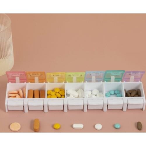 Weekly Press-Style Pill Box 7 Grids Candy Medicine Storage Box Portable Practical Multi-Functional Organizer Pill Case