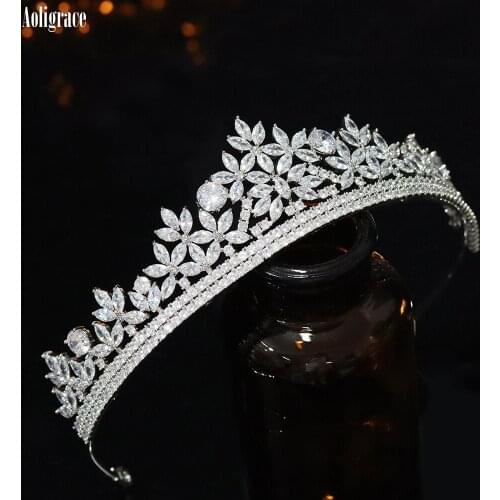 New European Cubic Zirconia Wedding Bride Crowns CZ Tiaras Birthday Party Pageant Headpieces Bridal Sweet 16 Hair Accessories