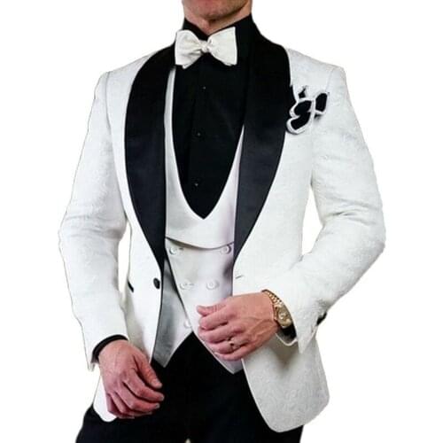 Handsome Ivory Paisley Mens Toast Business Suits Evening Dress Customize Slim Fits Groom Tuxedos (Jacket+Pants+Vest+Tie) W:133