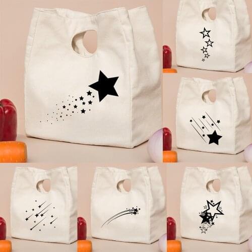 Women Graphic Star Printing Cute Lunch Bags Fashion Reusable Thermal Pouch Portable Canvas Cooler Box Eco Harajuku Picnic Bag