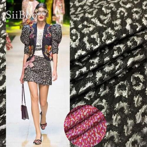Runway fashion red black leopard metallic jacquard brocade fabric apparel for coat dress tissu tecido stoffen fabrc telas SP5435