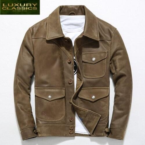 Coat 100% Real Leather Men Autumn Winter Streetwear Genuine Leather Jacket Vintage Moto Biker Mens Leather Jackets 1935