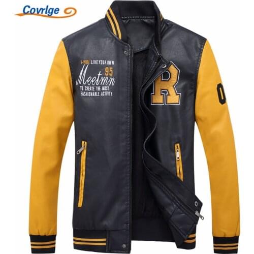 Men Baseball Jacket Embroidered Leather Pu Coats Slim Fit College Fleece Luxury Pilot Jackets Mens Stand Collar Top Jacket Coat