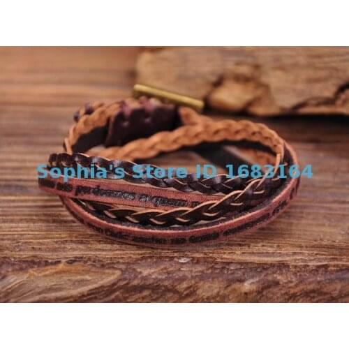 G120 Brown HUMANITY Double Wraps Distressed Leather Bracelet INSPIRING PHRASES Mens