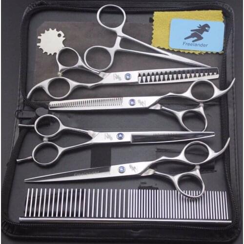 7 inch Pet Dog scissors Set Professional pet grooming kit direct dense thinning scissors and curved pet grooming scissors