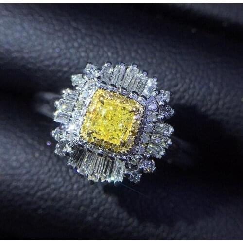 Fine Jewelry Real Pure 18 K Gold 100% Natural Yellow Diamond 0.22ct Wedding Engagement Female Rings for Women Fine Diamonds Ring