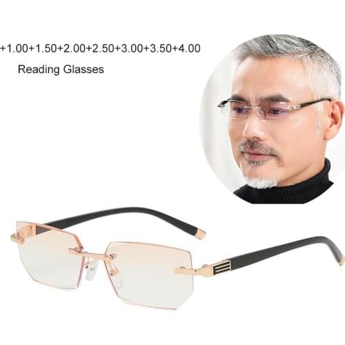 Rimless Reading Anti Blue Light Glasses Women Men Square Frameless Retro Clear Lens Presbyopic Reading glasses for women