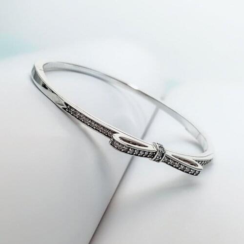 Authentic 925 Sterling Silver Pan Bracelet New Style Close Set Bowknot Gorgeous Classic Bow Bracelet Fit Diy Charm Women Jewelry