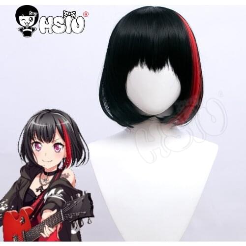 HSIU Mitake Ran Wig Game BanG Dream! Cosplay Black mixed red short hair+Free Brand wig cap