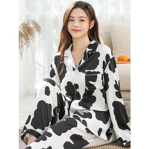 Summer White Satin Pyjamas Femme Korean Cute Cartoon Pajamas Women Thin Sleepwear 2021 Nightie PJ Ice Silk Pijama Homewear