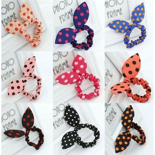 20Pcs/lot Cute Bunny Flower Headbands Rabbit Ears Dot Headwear Elastic Hair Rope baby hair accessories baby headwrap