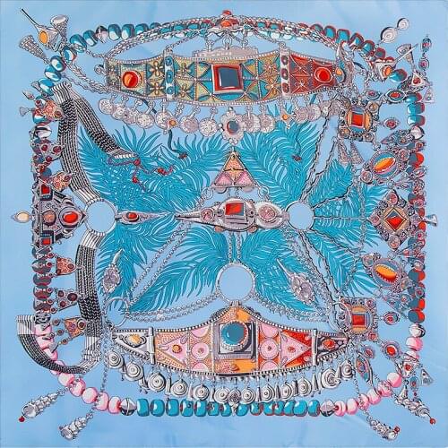 130cm Luxury Brand Shawl 100% Twill Silk Scarf Gemstone pendant Square Scarves Print Kerchief Woman Headband Shawl Wraps Hijab