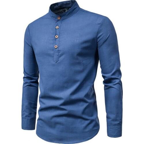 Blusas shirt Men Anti-wrinkle Stand Collar Slim Formal Anti-wrinkle, Solid Color, Wash-and-wear Autumn Top 4XL camisa masculina