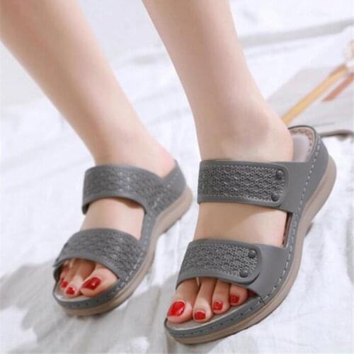 Women Comfortable Wedge Sandals 2020 Summer Ladies Casual Platform Shoes Female Geometry Pattern Slipper Sandals 42