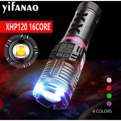 16-core XHP120 Led Flashlight with COB USB Recharge Zoom Torch Outdoor Tactical Flash Light Powerful Lantern use 3x18650 Battery