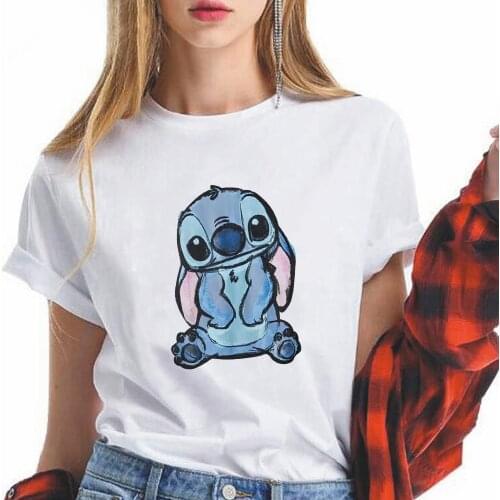 Disney Tee shirt Female Hand Drawn Style Stitch Print Aesthetic Clothing Fashion Europe and America Y2k Top Tumblr Womens Shirt