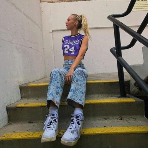 2021 Womens jeans high-waisted trousers personalized print fashion summer streetwear hot sale baggy wide leg jeans