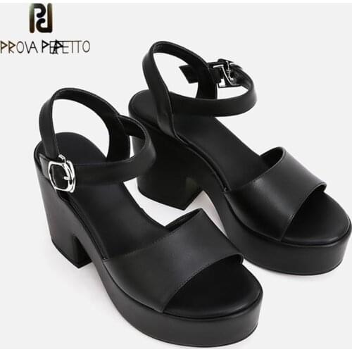 Thick-heeled Sandals Womens 2021 New Summer Black Personality Genuine Leather Hollow Platform High-heeled Roman Sandals