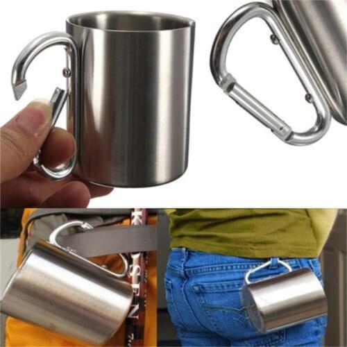 OUTAD 180ml Stainless Steel Cup Camping Traveling Outdoor Cup Double Wall Mug with Carabiner Hook Handle Hot Sale Dropshipping