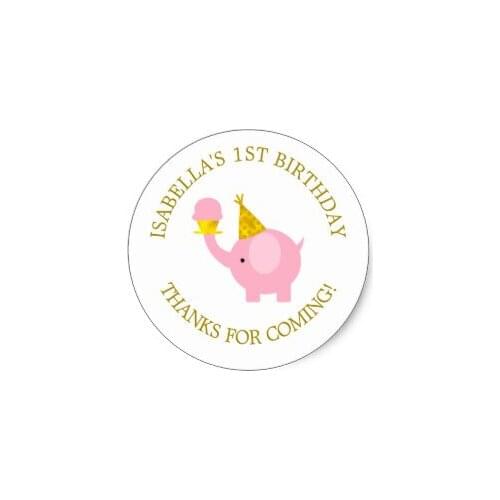 3.8cm Sweet Pink Elephant Birthday Party Classic Round Sticker