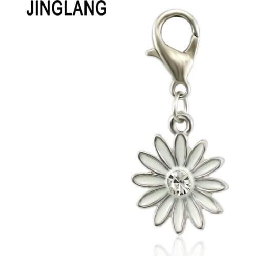 JINGLANG Lucky Drop Oil Flower Charms Alloy Pendant For Bracelet Necklace Jewelry Findings Craft Handmade 50 pcs