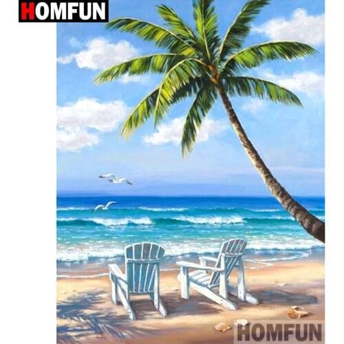 HOMFUN Full Diamond Embroidery Diy 5D Diamond Painting Cross Stitch "Chair sea scenery" Full Drill Home Room Decor A27236