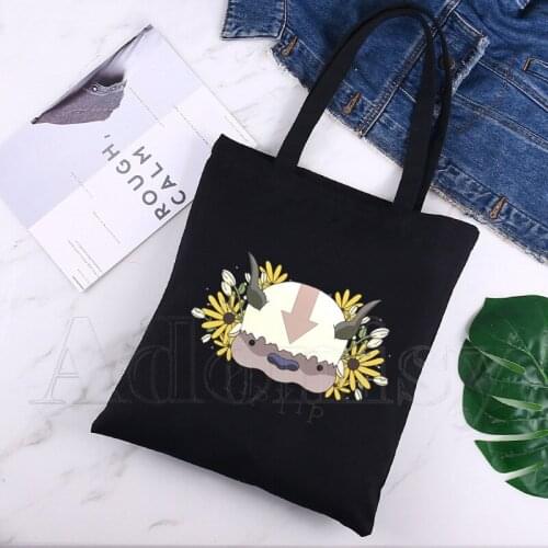 Avatar The Last Airbender Ladies Handbags Cloth Canvas Tote Bag Shopping Travel Women Eco Reusable Shoulder Shopper Bags Black