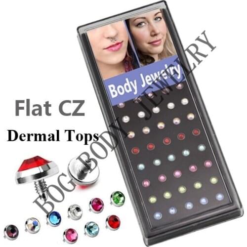 BOG-Surgical Steel 3mm&4mm&5mm&6mm CZ Gem Set Flat Dome Dermal Replacement Tops Head for Internally Threaded Dermal Anchors