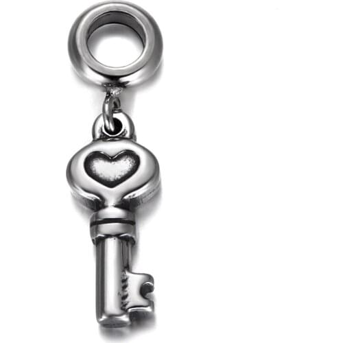 316L Stainless Steel Spacer Bail Bead Key Charms 5mm Hole Polished Metal Charm Accessories for DIY Bracelet Jewelry Making