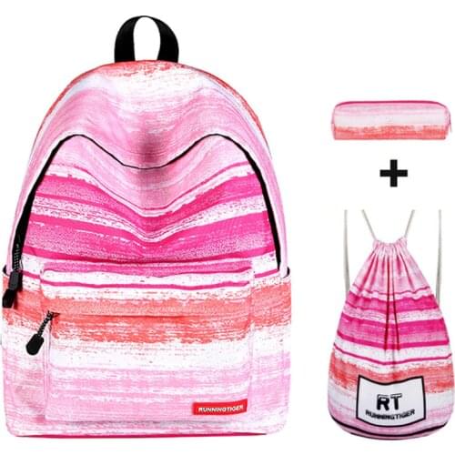 Pink Stripe Printing Children School Bags For Girls Teenagers Backpacks Kids Orthopedics Schoolbags Backpack mochila infantil