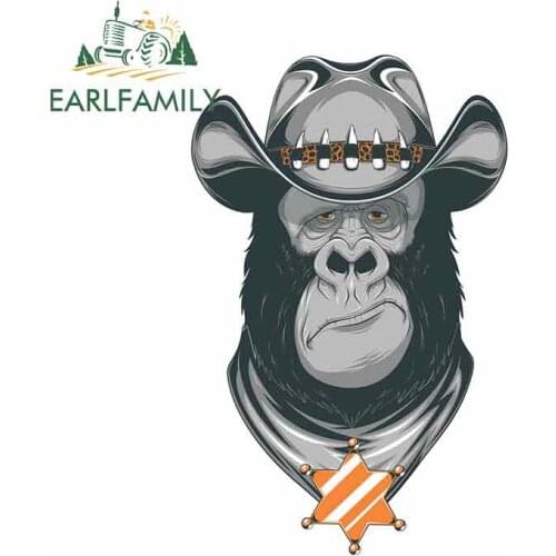 EARLFAMILY 13cm x 8.1cm For Gorilla Cowboy Waterproof Car Sticker Personality Creative Decal Sunscreen Laptop Car Accessories