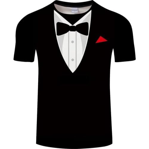 Bow Tie 3D T shirts Summer Men T shirt Tuxedo Retro Tie Suit 3D Print Tshirt Casual Short Sleeve Streetwear Funny Fake Suit Tops