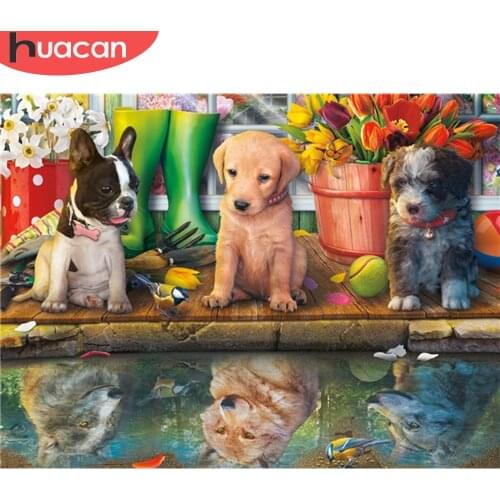 HUACAN Full Square Diamond Painting Dog Art Kit 5D DIY Diamond Embroidery Animal Mosaic Needlework Art Home Decoration