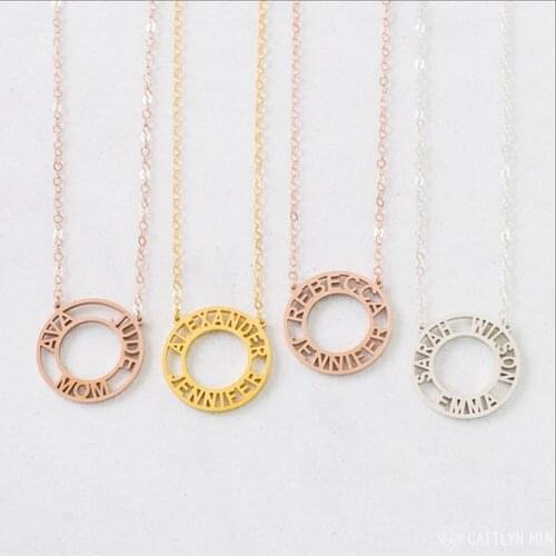 HUHUI Custom Roman Numerals Necklace Personality Initial Letter Hollow Round Pendant Stainless Steel Women Jewelry Birthday Gift