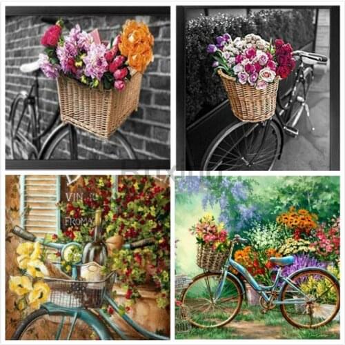 Square/Round Drill Diamond Painting Street view bicycle scenery Mosaic Rhinestone Mosaic Embroidery Handicraft mural decoration