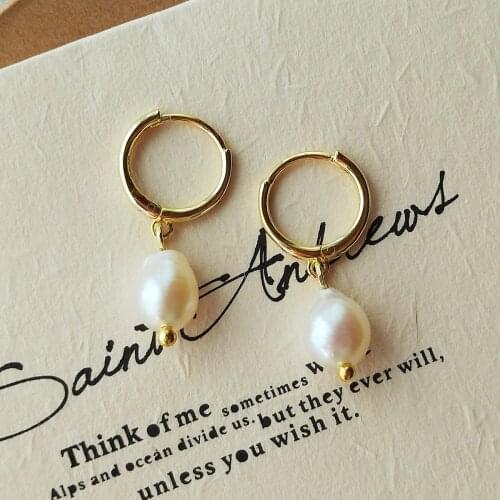 Lii Ji Boho 925 Sterling Silver Mini Baroque Pearl Earrings Gold Plated Hoop Earring Women Jewelry Wedding Gift