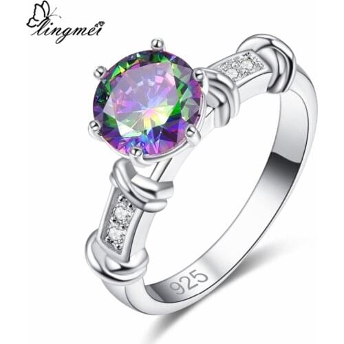 Lingmei New Arrival Round Cut Multi & Black CZ Silver Color Ring Size 6-9 Fashion Women Wedding Jewelry Wholesale Valentines