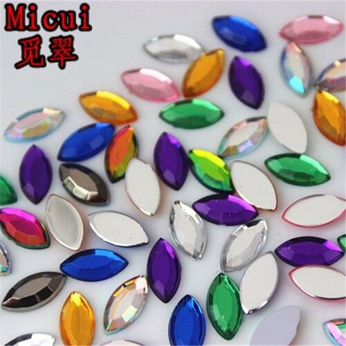 Micui 200pcs 5*10mm Horse Eye Mix Color Acrylic Rhinestones Crystal Flatback Strass Stone For Clothes Dress Craft ZZ722