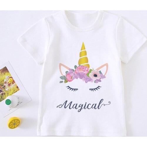 Fashion Cute Unicorn Girl T Shirt Children Rainbow Horse Cartoon Kids T Shirt Harajuku Korean Design Round Neck Baby Boy T Shirt