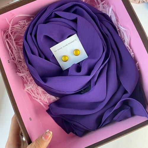 Fashion Plain Crepe HIjabs Heavy Chiffon Scarf Soft Shawls Crinkle Wraps Strong Metal Magnet Pins for Muslim Scarf Foulard