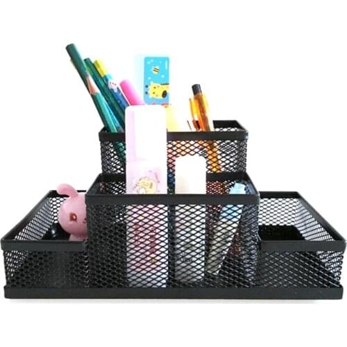 Desktop Accessories Pen Pencil Holder Mesh Cube Metal Stand Combination Holder Stationery Organizer Office Supplies Storage Box