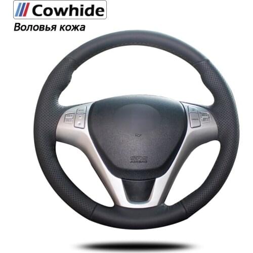 Black Genuine Leather Car Steering Wheel Cover for Hyundai Rohens Coupe 2009 Rohens Coupe