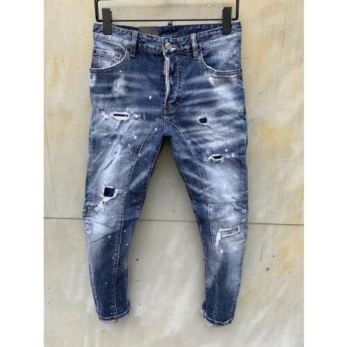 New DSQUARED2 Mens/Womens Washed Hole Patches Paint Distressed Three-Dimensional Cut Slim Stretch Feet Denim Pants T91