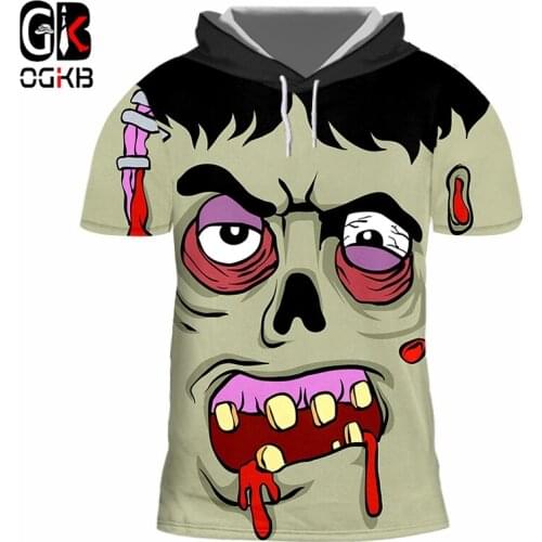 OGKB Fashion Halloween Man Ugly Zombie Face Tee Shirt Street Wear Wholesale Hooded Tshirt 6XL Mens 3D Printed Clothing