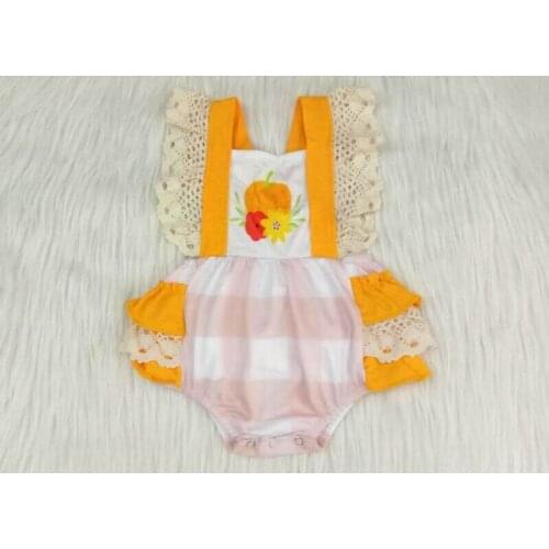 Wholesale/retail cute pumpkin jumpsuits baby girls fashion fall style lace sleeve Romper kids childrens clothing gxj