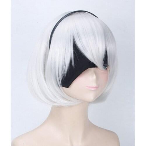 NieR Automata YoRHa 2B only Wig and Wig Cap (rest not include)Cosplay Hair Short Silver White Hair Cosplay Costume play Wigs