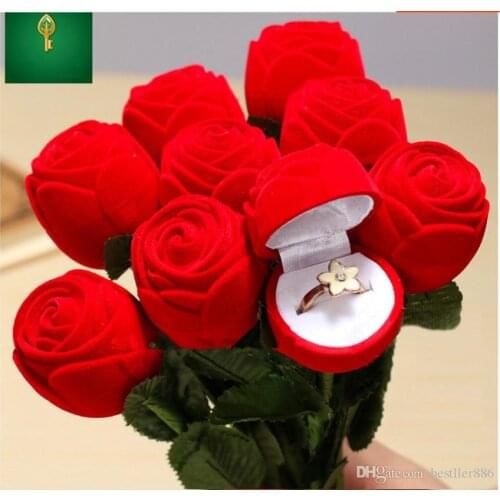 Gift Wedding Boxes Rose Shaped Ring Box Mini Cute Red Carrying Cases For Rings Hot Sale Display Box Jewelry Packaging Gift Boxes