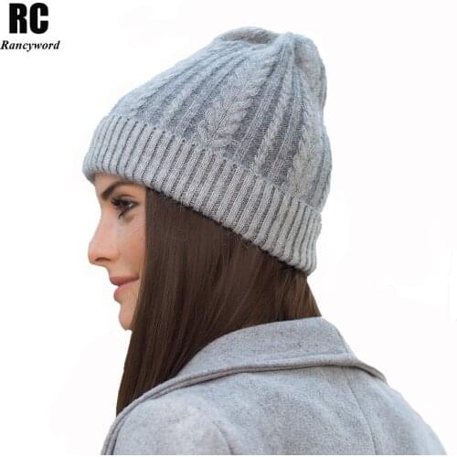 [Rancyword] Factory Direct Winter Hats For Women Rabbit Wool Knitting Warm Beanies Skullies Girls pompom Gorros RC1223