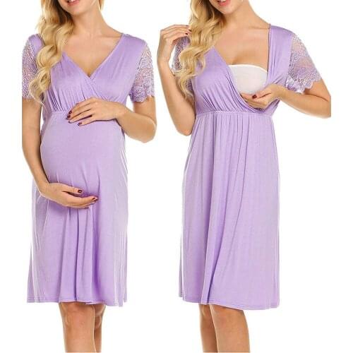 Hot Sale Maternity Pajamas Sleepwear Nursing Pregnant Pajamas Breastfeeding Nightgown Elegant Maternity Nursing Dress